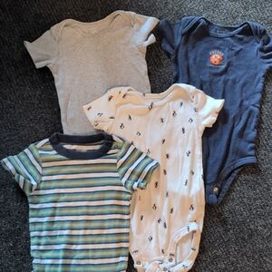 Carter's Kids Onesies - Gray, Navy, Penguin Print And Striped Old Navy Onesie